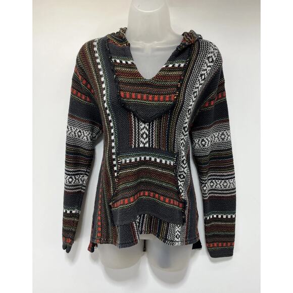 Forever 21 Women's Medium Aztec Surf Knit Hoodie Multi Color Poncho Sweater - Picture 1 of 6